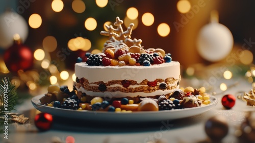 Christmas Cake with Festive Decorations 