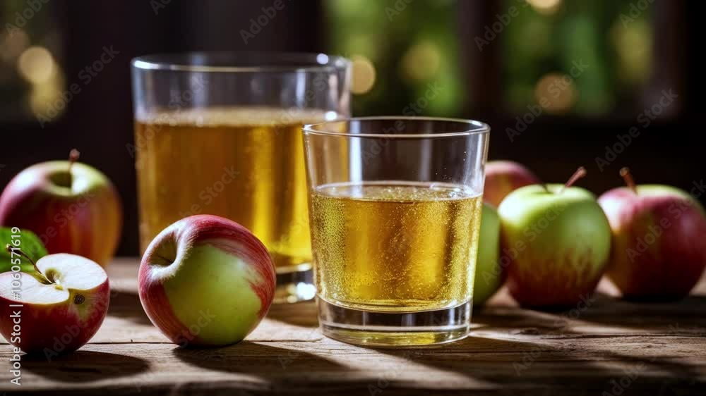 Apple juice on a wooden table Apple juice on a wooden table