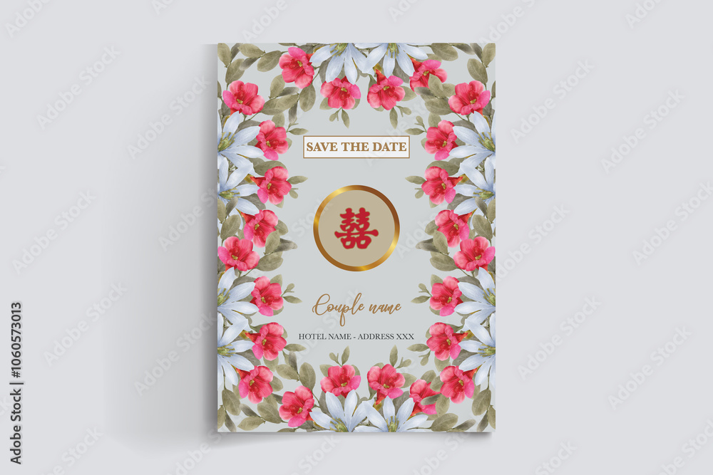 Obraz premium BRIDAL SHOWER FLORAL INVITATION TEMPLATE