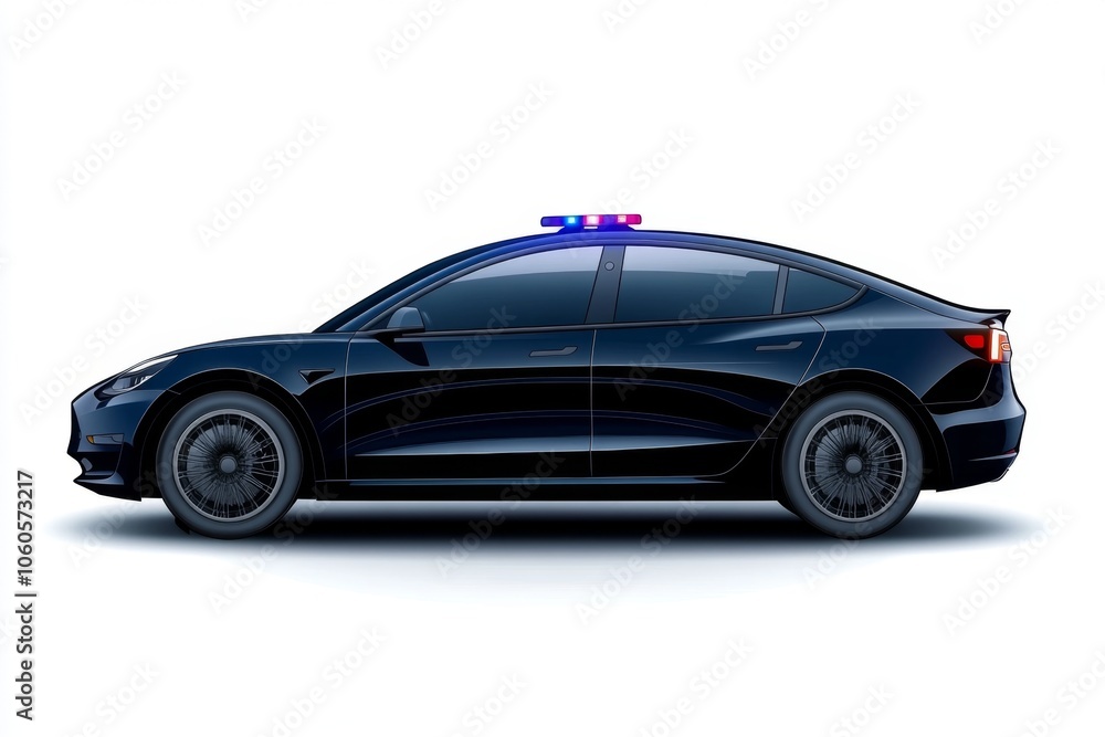 Obraz premium 2D illustration of a police patrol car with lights on, symbolizing the approachable and recognizable look of law enforcement, capturing simplicity and security