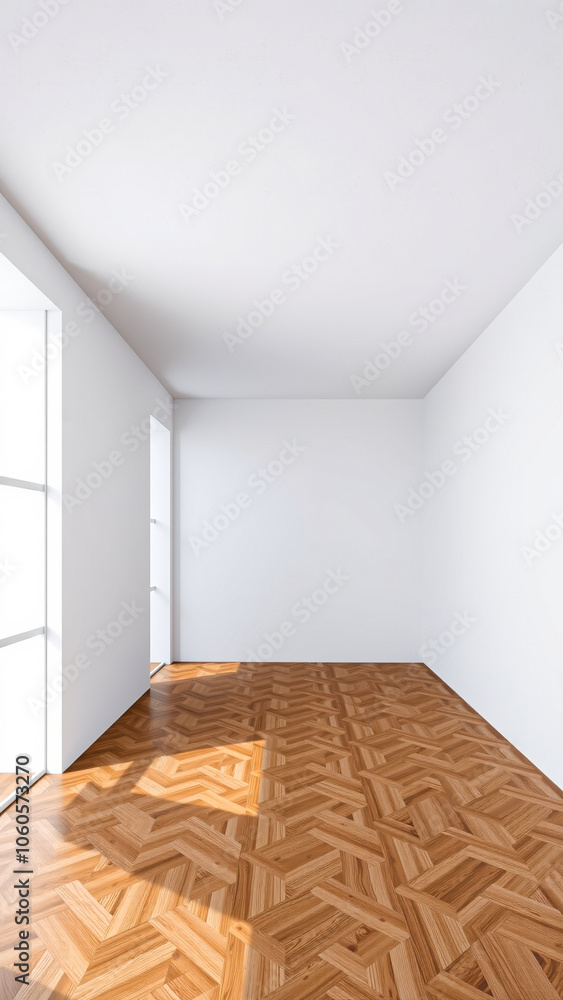 Obraz premium empty room with geometric hardwood floor
