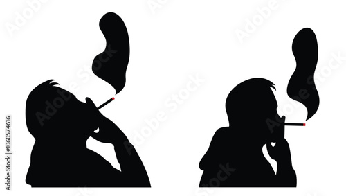 Bust of a Man Smoking Cigarette Side View Silhouette. People and bad habits vector art