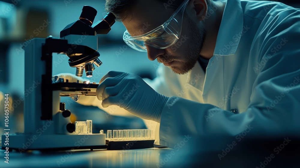 Scientist Observing Samples Through Microscope Scientist Observing Samples Through Microscope