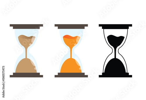 Hourglass Different Variations Set. Time measurement retro devices vector art