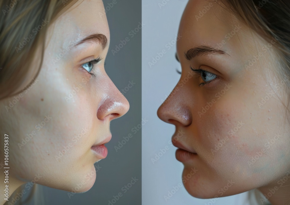Obraz premium Rhinoplasty.Showing photos before and after