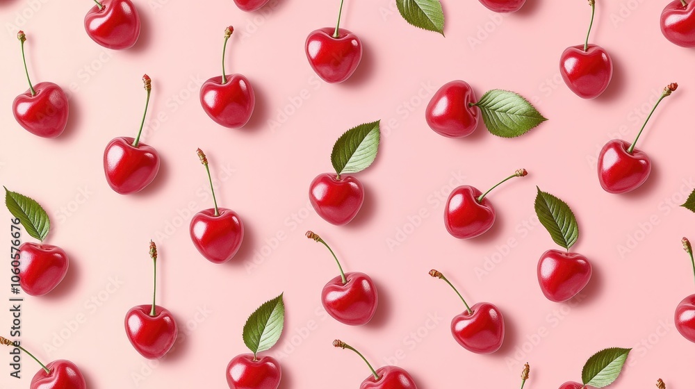 Juicy red cherry pattern on a soft pink background, perfect for a cheerful look Juicy red cherry pattern on a soft pink background, perfect for a cheerful look