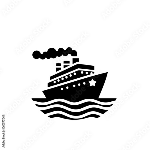 Vintage Sailing Ship Silhouette Vector on Waves - Nautical Icon for Marine and Adventure Themes