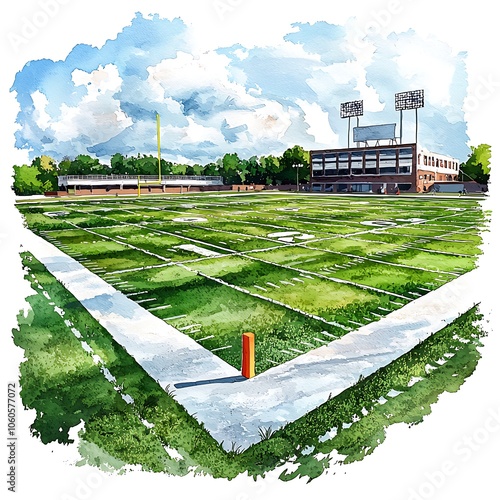 Watercolor Painting of a Football Field. photo