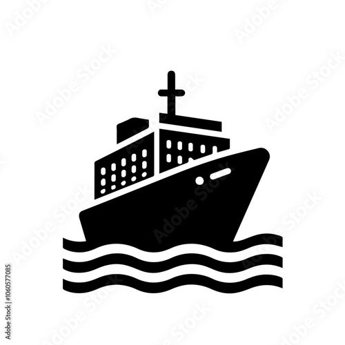 Vintage Sailing Ship Silhouette Vector on Waves - Nautical Icon for Marine and Adventure Themes