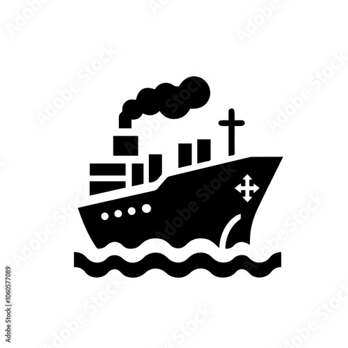 Vintage Sailing Ship Silhouette Vector on Waves - Nautical Icon for Marine and Adventure Themes photo