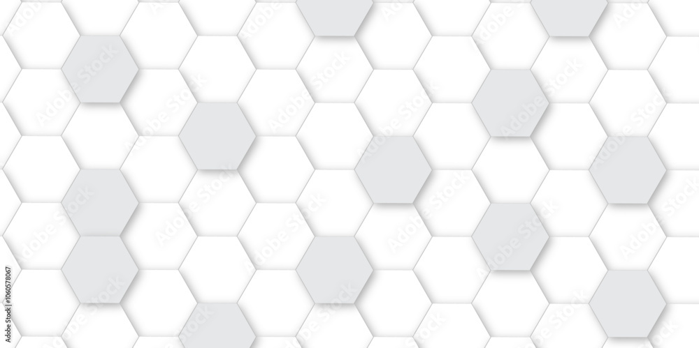 Fototapeta premium Abstract pattern with hexagonal white and gray technology line paper background. Hexagonal 3d vector grid tile and mosaic structure simple style hexagonal graphic concept. Futuristic surface design. 