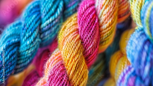 A closeup of a handdyed skein of yarn showcasing its unique and vibrant color variations.