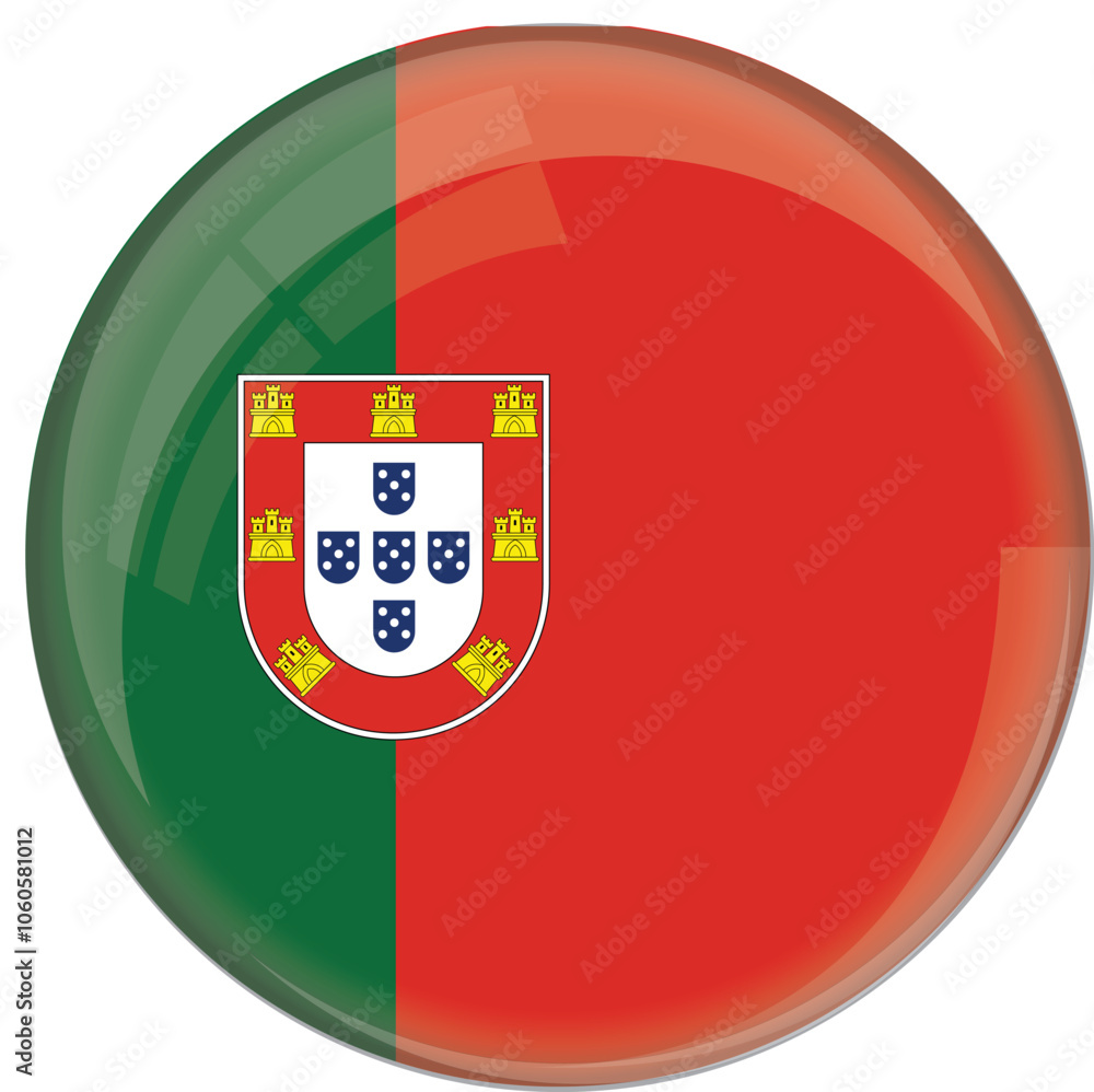 Portugal flag with glossy rounded button for football team and national emblem Portugal flag with glossy rounded button for football team and national emblem