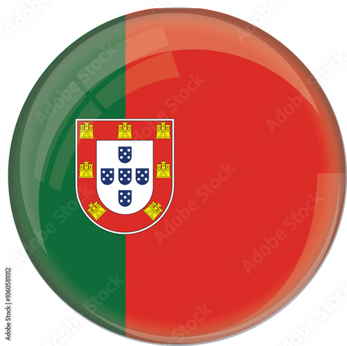 Portugal flag with glossy rounded button for football team and national emblem