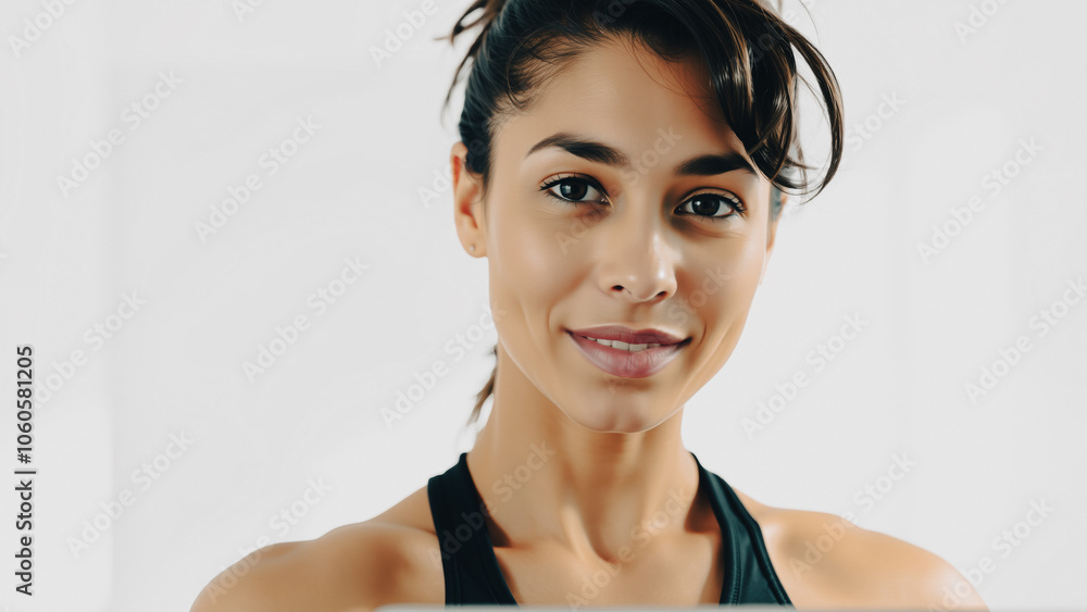 young woman with dark brown hair smiles directly at the camera young woman with dark brown hair smiles directly at the camera