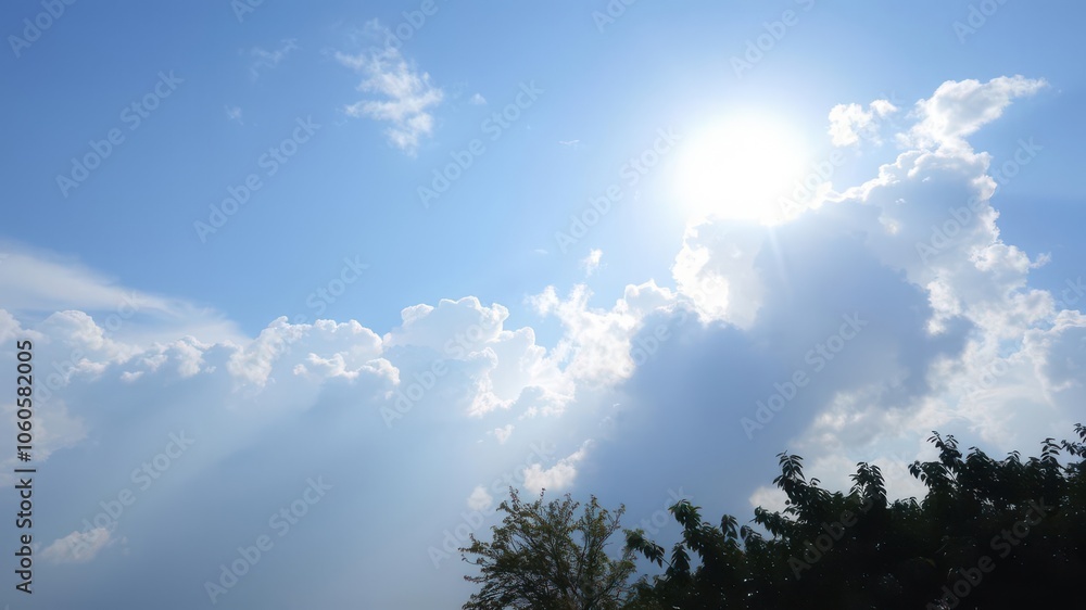 A beautiful blue sky background with fluffy white clouds, nature, beauty A beautiful blue sky background with fluffy white clouds, nature, beauty