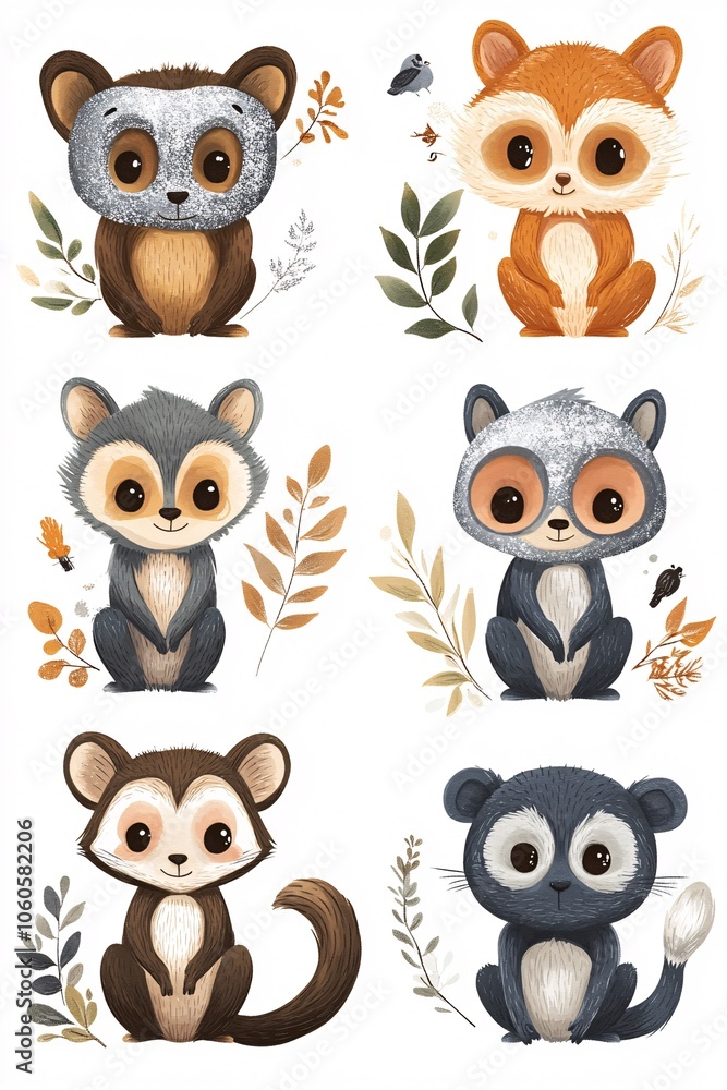 Obraz premium Charming animals showcase their unique personalities amidst nature's delightful backdrop of foliage and whimsy