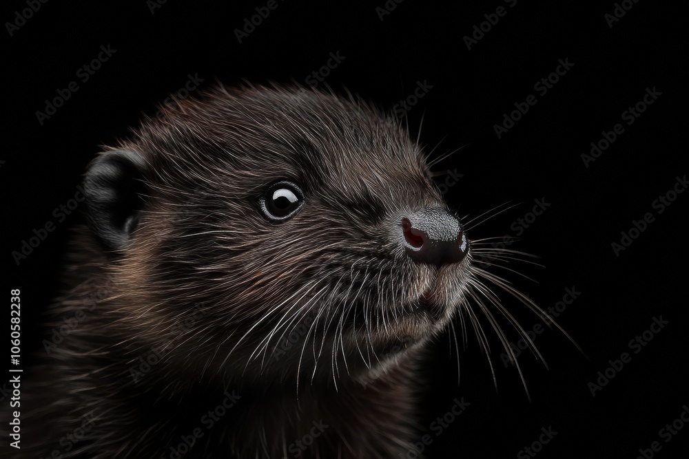 Mystic portrait of baby Beaver in studio, copy space on right side, Headshot, Close-up View, isolated on black background Mystic portrait of baby Beaver in studio, copy space on right side, Headshot, Close-up View, isolated on black background