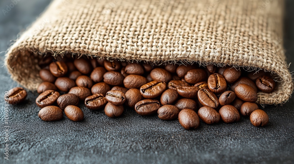 Coffee Beans Spilling from Burlap Sack in High Detail Coffee Beans Spilling from Burlap Sack in High Detail