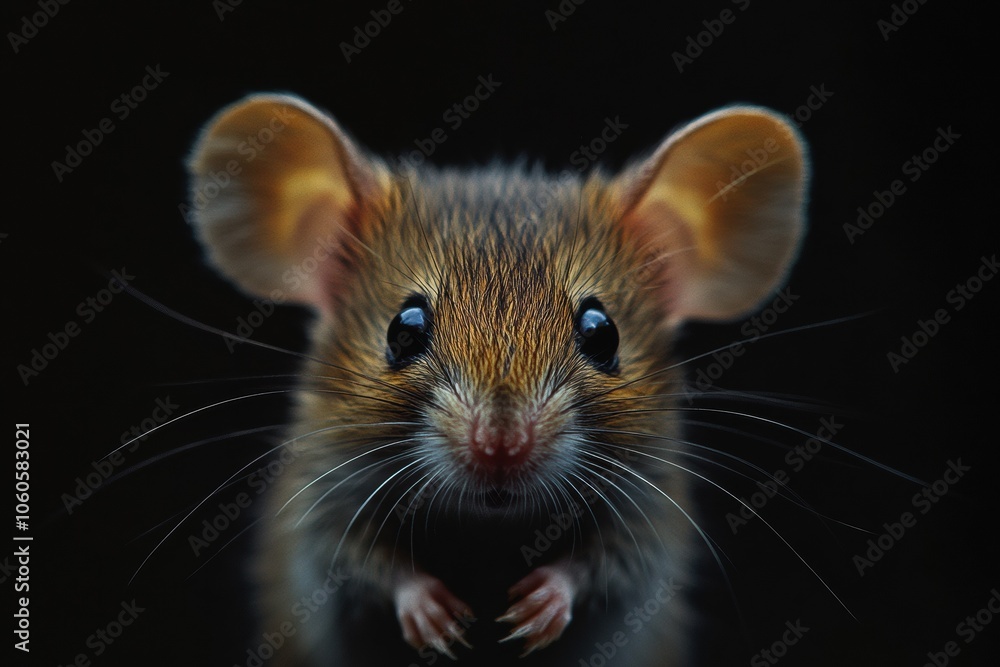 Mystic portrait of baby Mouse in studio, copy space on right side, Headshot, Close-up View, isolated on black background Mystic portrait of baby Mouse in studio, copy space on right side, Headshot, Close-up View, isolated on black background