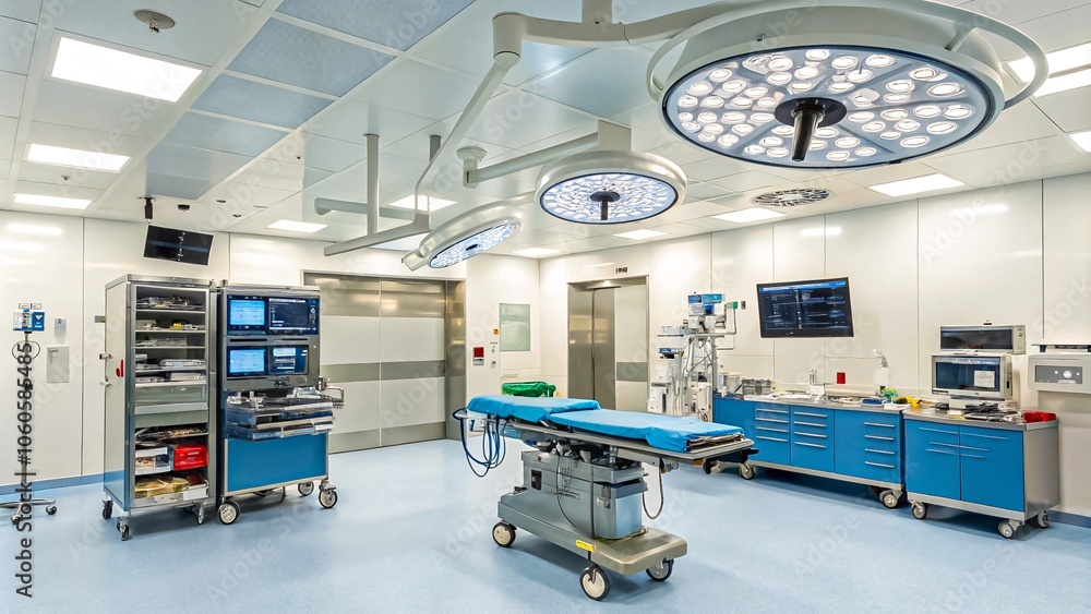 High-tech operating room with advanced equipment and bright lights. V1 High-tech operating room with advanced equipment and bright lights. V1