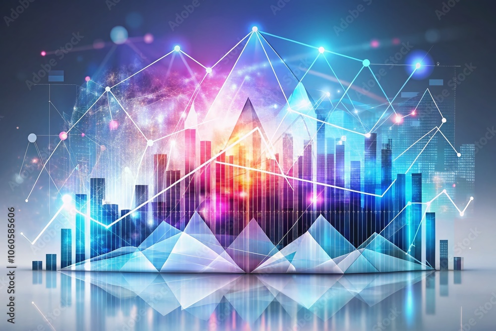 Obraz premium Holographic Double Exposure Chart Graph Design on White Background for Data Visualization and Infographics