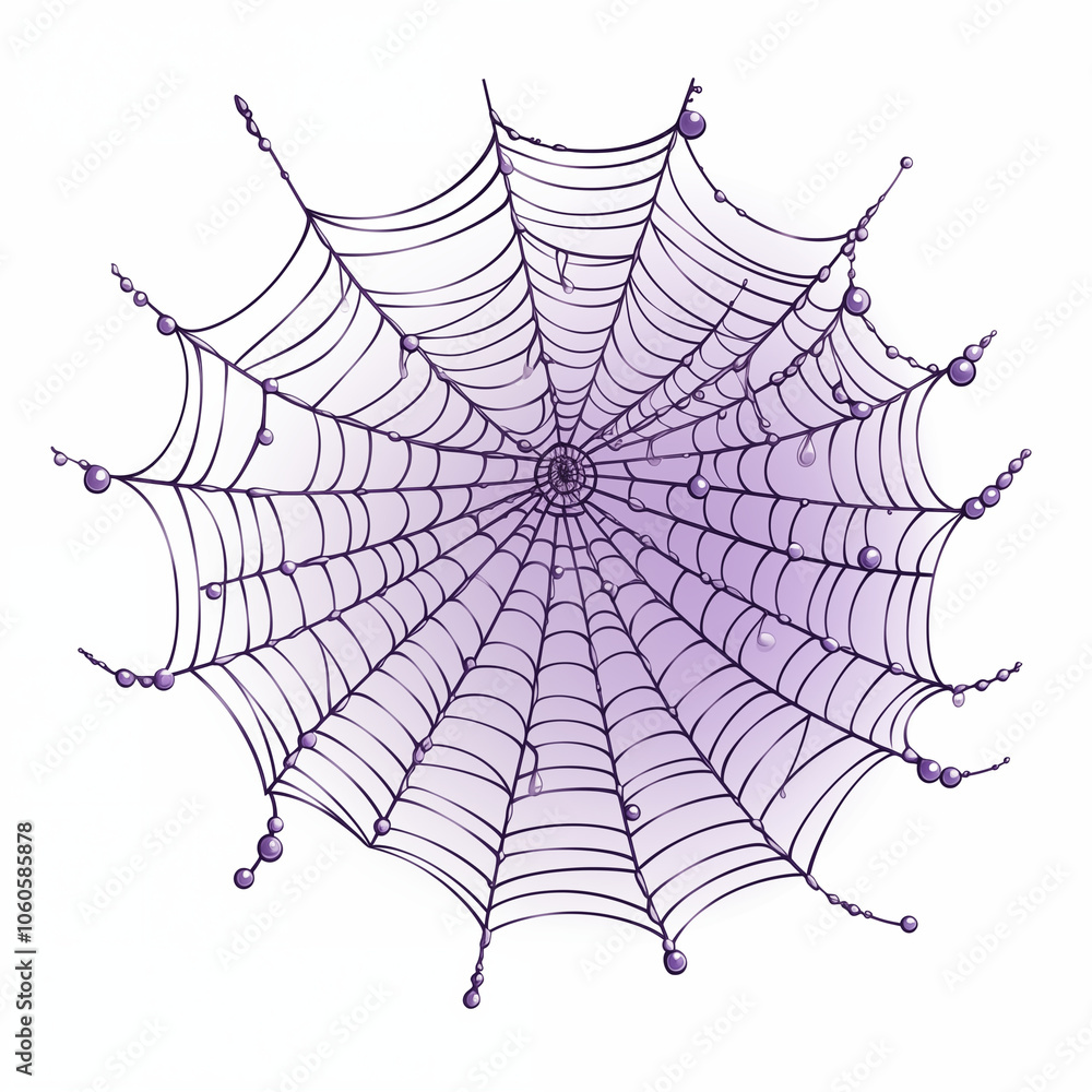 Fototapeta premium A colorful cartoon spider web adorned with droplets and intricate patterns in a whimsical style