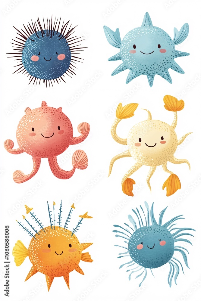 Fototapeta premium Charming underwater creatures bring joyful smiles to ocean depths with colorful playfulness and unique personalities