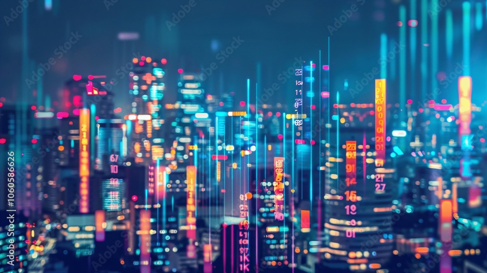 Vibrant Cityscape with Data Visualization Elements Vibrant Cityscape with Data Visualization Elements