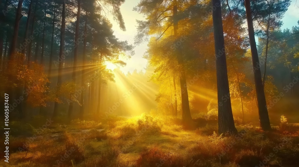 Sunlight breaks through the trees, illuminating a serene forest path. The soft mist adds a mystical quality to the early morning, creating a tranquil atmosphere in nature. Sunlight breaks through the trees, illuminating a serene forest path. The soft mist adds a mystical quality to the early morning, creating a tranquil atmosphere in nature.