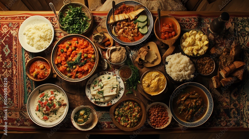 Delicious assortment of various dishes served on a wooden table, vibrant colors and fresh ingredients highlighted. Delicious assortment of various dishes served on a wooden table, vibrant colors and fresh ingredients highlighted.