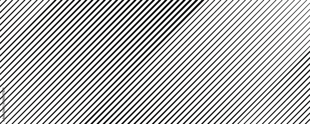 Tapered black diagonal lines on a white background. Slanted parallel line print. Slanted straight lines with gradient or halftone effects. Tapered black diagonal lines on a white background. Slanted parallel line print. Slanted straight lines with gradient or halftone effects.