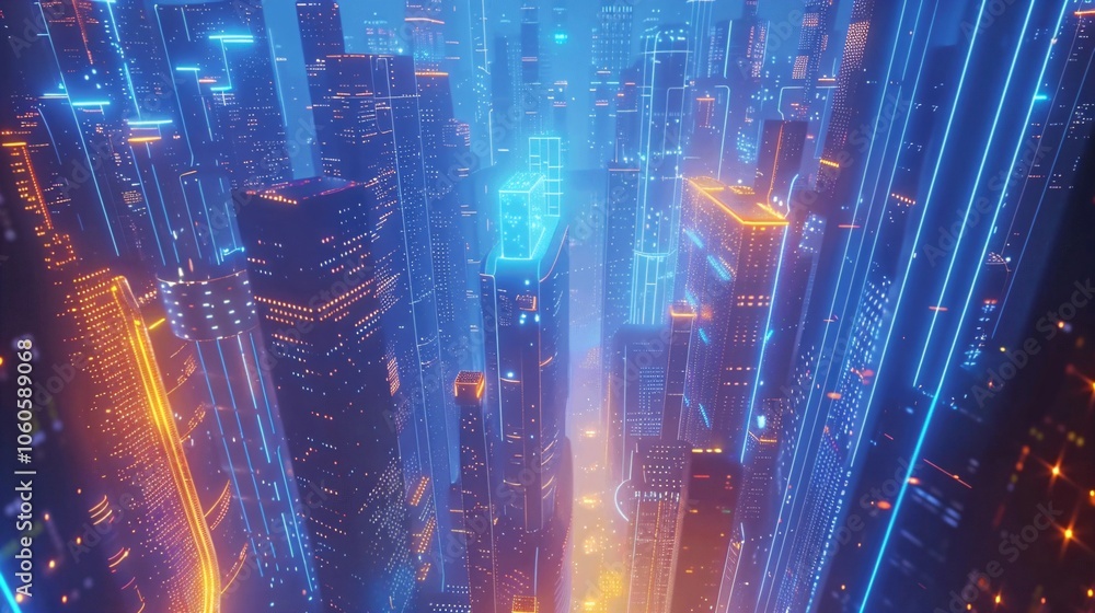 Futuristic Cityscape with Neon Lights at Night Futuristic Cityscape with Neon Lights at Night