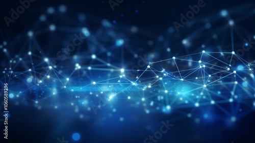 Abstract Blue Networking Background with Glowing Dots