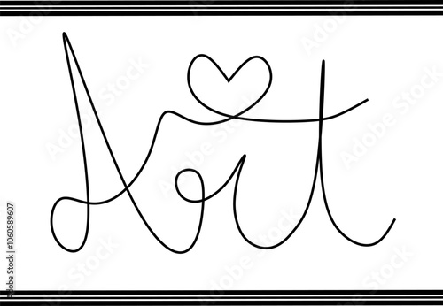 Art escrito em letra cursiva linear, coração , vetoria