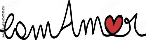 Line arte escrito por extenso cursivo a frase Com Amor em Portugues