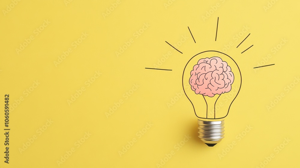 A creative light bulb illustration featuring a brain, symbolizing ideas and innovation against a bright yellow background. A creative light bulb illustration featuring a brain, symbolizing ideas and innovation against a bright yellow background.