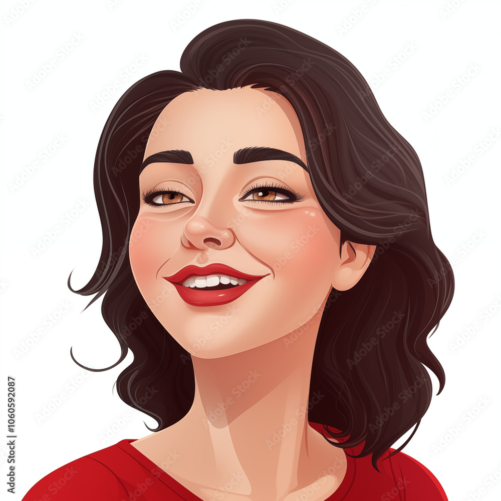 A cheerful cartoon character with flowing dark hair and a bright smile enjoying a sunny day A cheerful cartoon character with flowing dark hair and a bright smile enjoying a sunny day