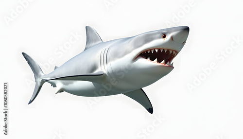 A shark with jaws swimming isolated on highlighted by white, png