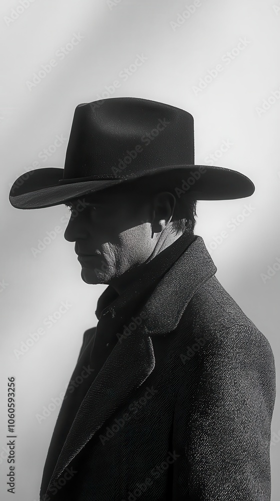 cutout silhouette of a classic cowboy hat against a plain white background capturing the essence of the wild west adventure and rugged individuality through simplicity and boldness cutout silhouette of a classic cowboy hat against a plain white background capturing the essence of the wild west adventure and rugged individuality through simplicity and boldness
