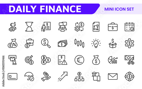 Personal Finance Icon Set. Sleek and intuitive icons for budgeting; saving; and investing; perfect for financial apps; tools; and websites to empower users in managing their money effectively.
