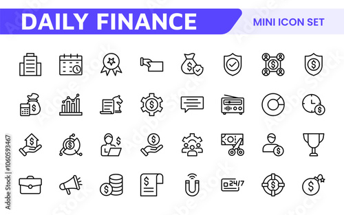 Personal Finance Icon Set. Sleek and intuitive icons for budgeting; saving; and investing; perfect for financial apps; tools; and websites to empower users in managing their money effectively.