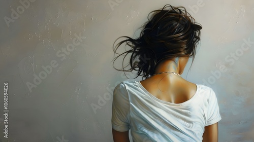 Stylish Female Figure Captured from Behind in Casual Windswept Scene