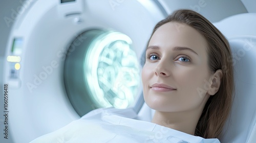 A patient preparing for a diagnostic scan, modern equipment, calm and focused atmosphere, soft lighting photo