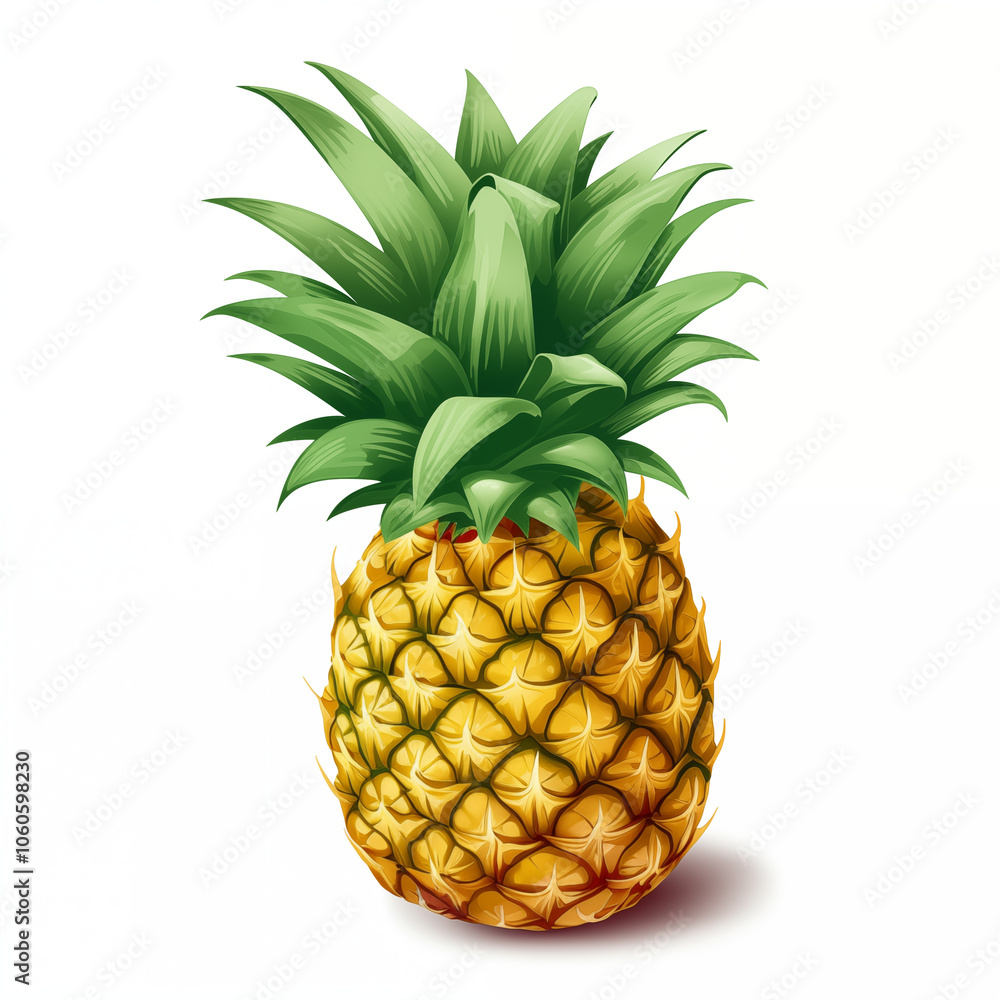 A vibrant cartoon pineapple standing tall against a plain background during a sunny day A vibrant cartoon pineapple standing tall against a plain background during a sunny day