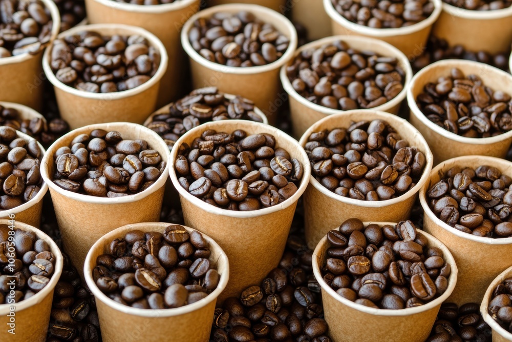 Coffee bean abundance in eco-friendly disposable cups Coffee bean abundance in eco-friendly disposable cups