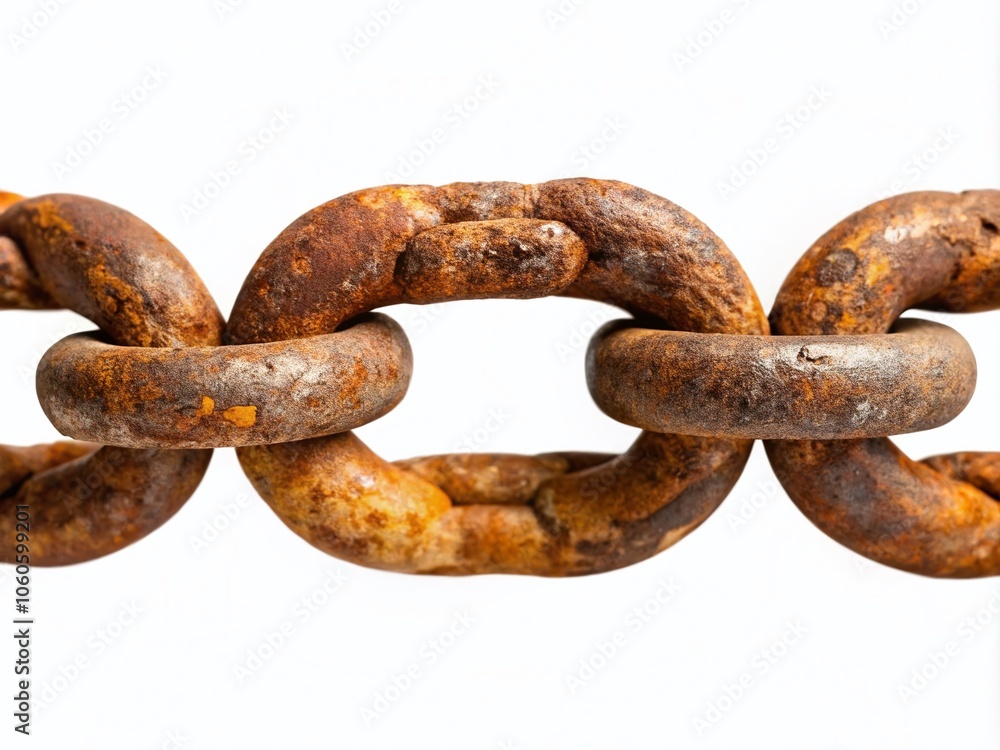 Isolated Portrait of a Rusty Old Chain Hanging on a White Background - Perfect for Industrial and Vintage Themes Isolated Portrait of a Rusty Old Chain Hanging on a White Background - Perfect for Industrial and Vintage Themes
