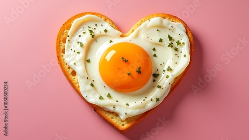 Heart shaped fried egg top view valentine's day