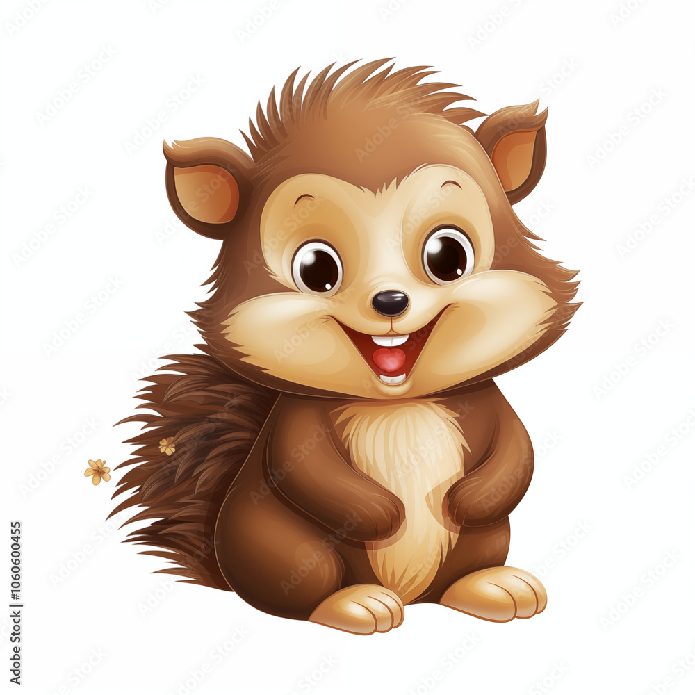 Cute cartoon hedgehog character smiling cheerfully in a playful pose against a white background Cute cartoon hedgehog character smiling cheerfully in a playful pose against a white background