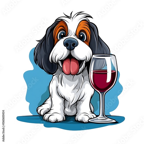 Playful Grand Basset Griffon Vendeen with Wine Glass